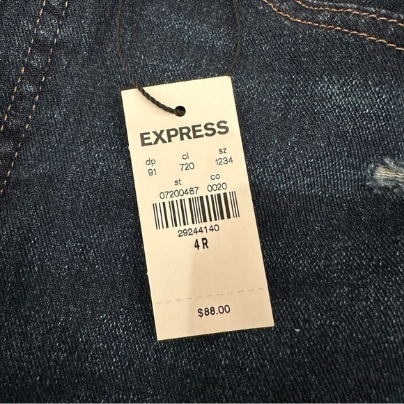 NWT Express Slim Super High Rise 4R Distressed Dark Denim - Picture 4 of 13